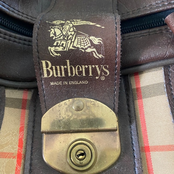 BURBERRY Classic XL Plaid Canvas Leather Duffle Travel Bag James Garner Bob Hope - Picture 6 of 12